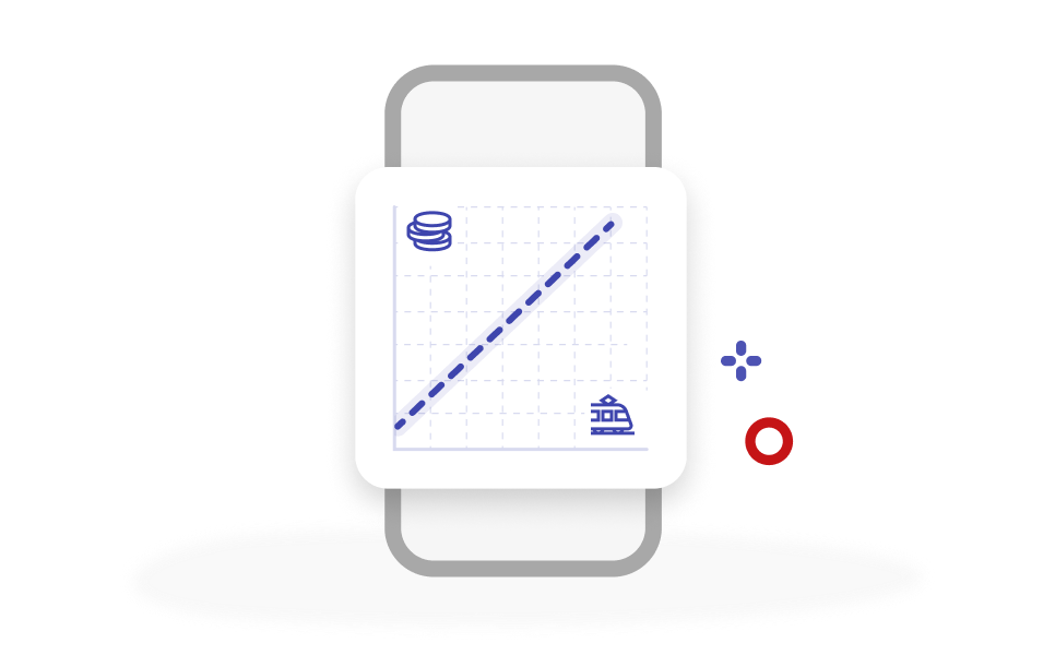 Line drawing: A phone with a graph on top
