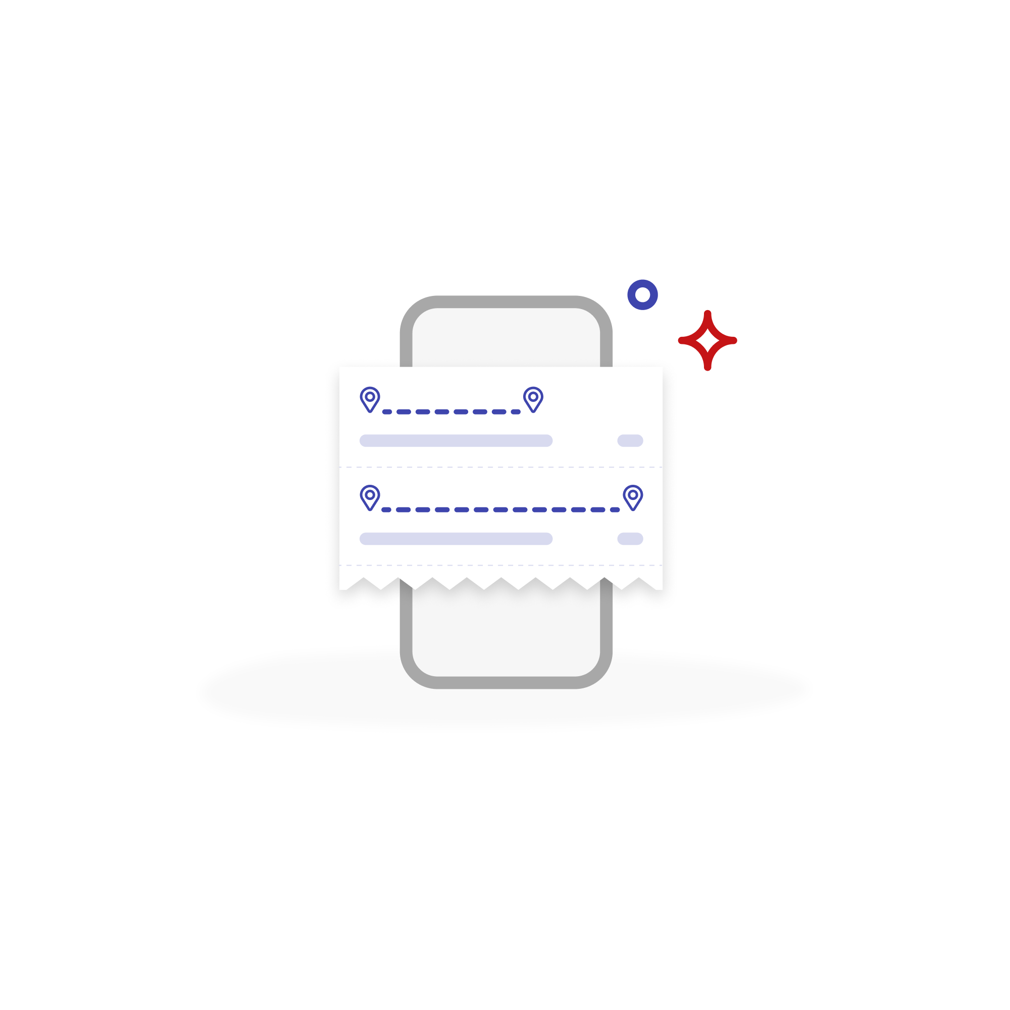 line drawing with phone and receipt showing length of each journeys