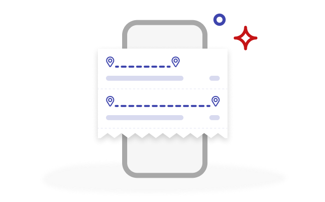 Line drawing: A phone with multiple receipts on top